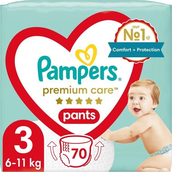 PAMPERS Дитячі одноразові трусики підгузневі Premium Care Pants Midi (6-11 кг) Джамбо 70шт Відгуки