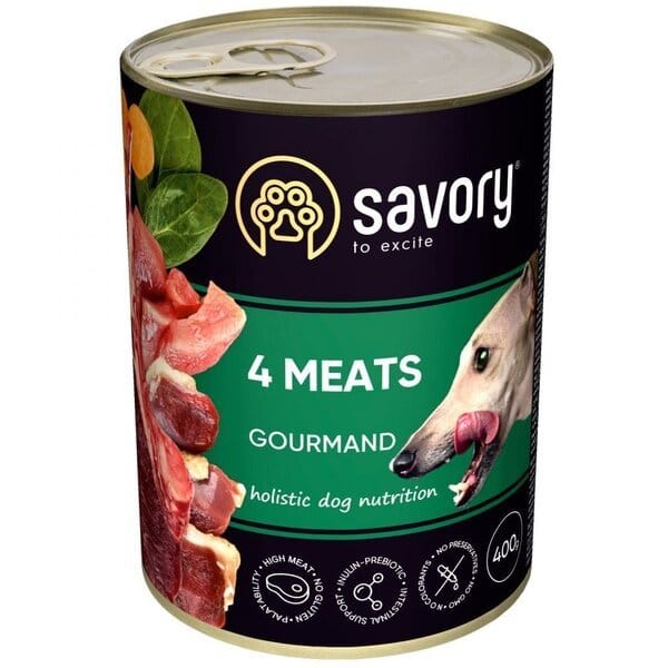 Вологий корм для дорослих собак Savory із чотирма видами м’яса 400г  Відгуки