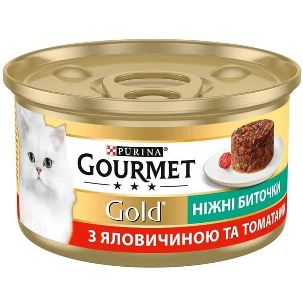 Вологий корм для кішок Gourmet Gold Ніжні биточки з яловичиною та томатами 85 г  Відгуки
