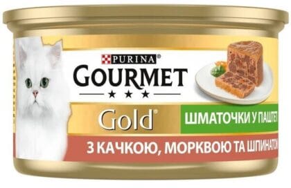 Вологий корм для кішок Gourmet Gold з качкою, морквою та шпинатом, шматочки в паштеті 85 г  Відгуки_65d999f0703df.jpeg