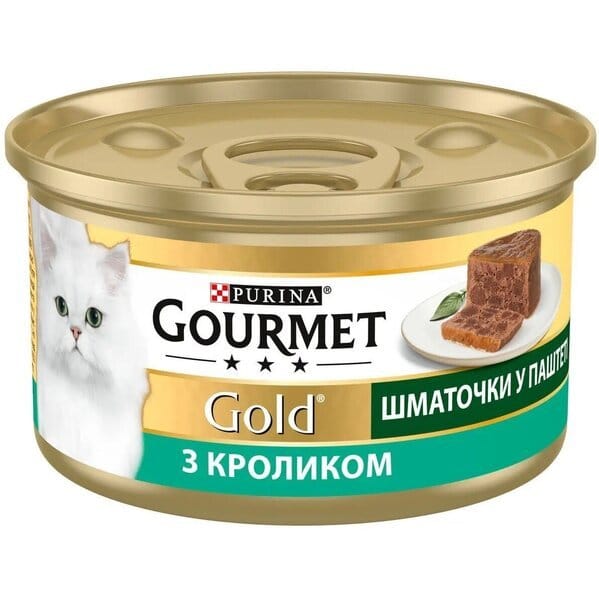 Вологий корм для кішок Gourmet Gold з кроликом, шматочки в паштеті 85 г  Відгуки